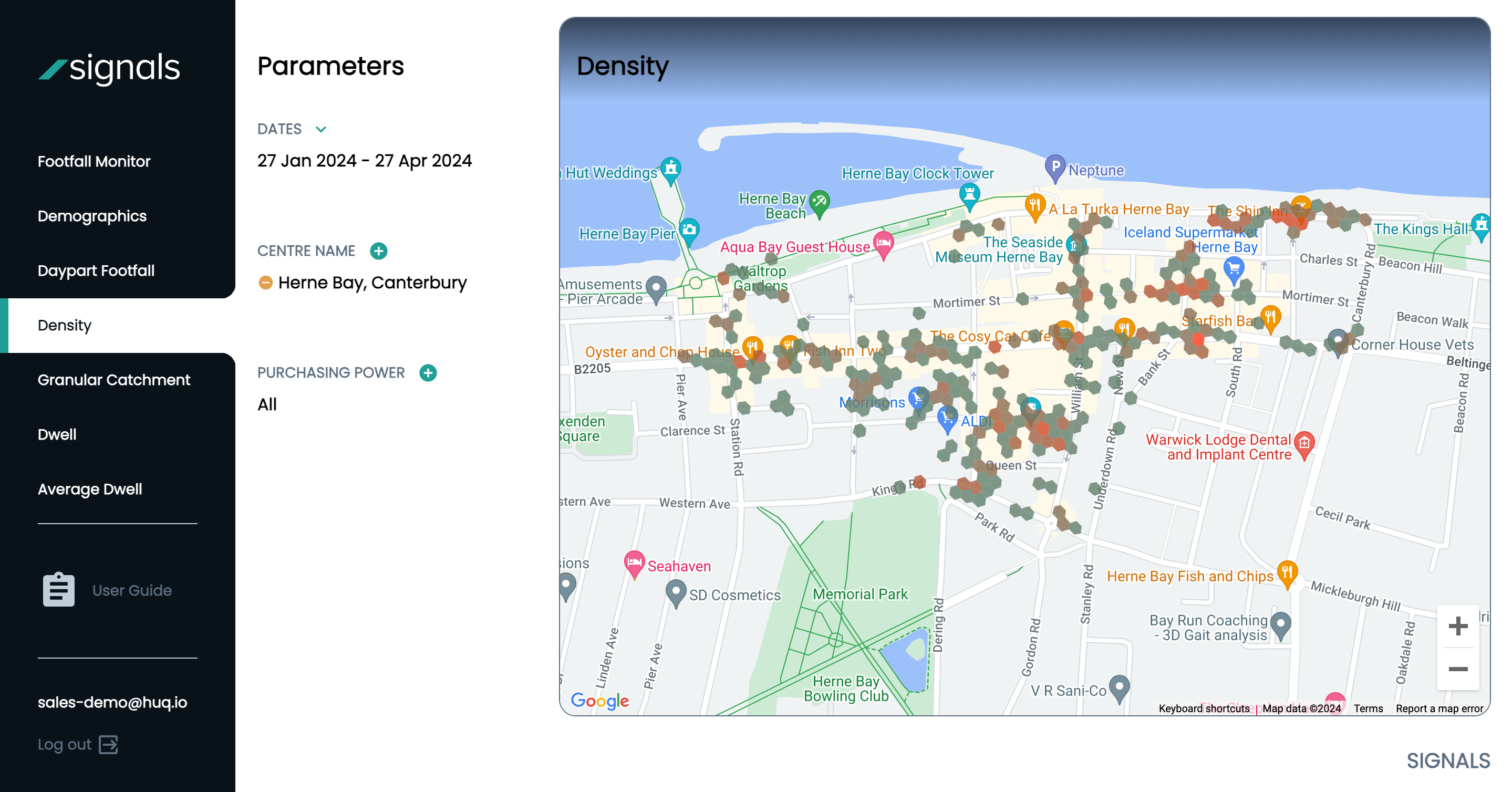 Footfall density dashboard